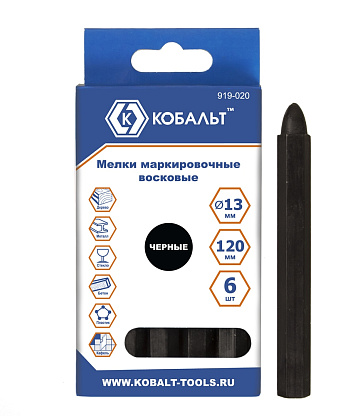 Изображение товара Мелки маркировочные восковые, черные, 120 мм (6 шт) коробка  КОБАЛЬТ 919-020