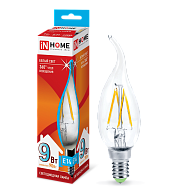 Лампа светодиодная LED-свеча на ветру-deco 9Вт 230В E14 4000К 810Лм прозрачная 4690612026244 IN HOME