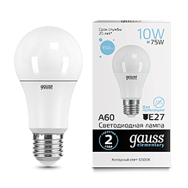 Лампа светодиодная 10,0Вт E27 A60 6500K 950Лм LED Грушевидная Elementary 23230 GAUSS