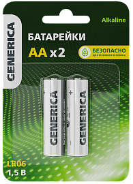 Батарейка (элемент питания) щелочная Alkaline LR06/АА (2шт/блистер)  ABT-LR06-ST-L02-G GENERICA