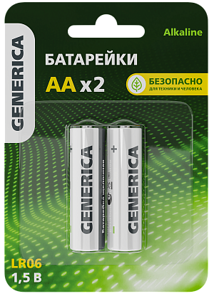 Изображение товара Батарейка (элемент питания) щелочная Alkaline LR06/АА (2шт/блистер)  ABT-LR06-ST-L02-G GENERICA