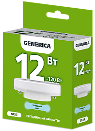 Лампа светодиодная T80 таблетка 12Вт 230В 6500К GX53 GENERICA