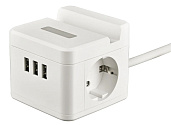 Удлинитель серии Standard, с/з, шнур 1,5м, 2 гнезда, 3 USB, 16А, держатель для телефона. Белый. UL-00011251 Uniel