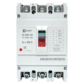 Выключатель автоматический 200А 3П трехполюсный ВА-99МL 20кА IP30 Basic mccb99-250-200mI EKF