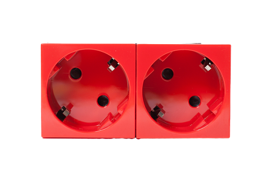 Изображение товара Розетка электрическая 2х2К+З со шторками, с безвинтовым зажимом, под углом 45гр (красный) 200010 SPL