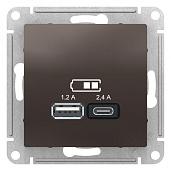 Розетка USB A+С Atlasdesign скрытой установки 5В/2,4А, 2х5В/1,2А механизм мокко ATN000639 Systeme Electric