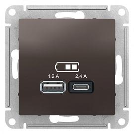 Розетка USB A+С Atlasdesign скрытой установки 5В/2,4А, 2х5В/1,2А механизм мокко ATN000639 Systeme Electric