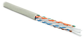 Кабель витая пара неэкранированная U/UTP кат.6 4x2x0,57 (23 AWG) PVC Серая одножильная внутренняя UUTP4-C6-S23-IN-PVC-GY-305 Hyperline (43м)