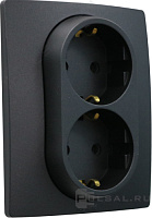 Изображение товара Розетка 2 x 2К+З - немецкий стандарт - винтовые зажимы - 16 А - 250 В- Etika - антрацит 672623 Legrand