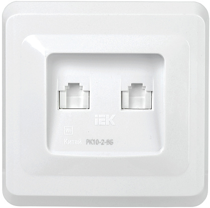 Изображение товара Розетка двухместная RJ45+RJ45 компьютерная РК10-2-ВБ Cat5e белый ВЕГА (EKV25-K01-DM) IEK