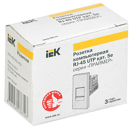 Розетка информационная 1 модуль РКИ-10-00 ПРАЙМЕР 1,5А RJ45 белый CKK-40D-RI1-K01 IEK
