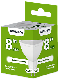 Лампа светодиодная MR16 софит 8Вт 230В 4000К GU5.3 GENERICA