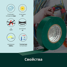 Изолента ПВХ зеленая 19мм 20м  ELO102070200005 Turmalion
