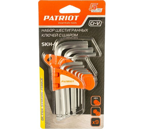 Изображение товара Набор шестигранных ключей PATRIOT SKH-9 с шаром, 9 шт, Cr-V, 1.5-10 мм