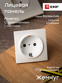 Лицевая панель для розетки одинарной Валенсия с заземлением со шторками 16А жемчуг ESR16-L-028-50 EKF PROxima