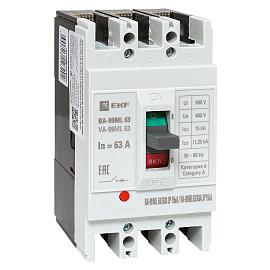 Выключатель автоматический 63А 3П трехполюсный ВА-99МL 15кА IP30 Basic mccb99-63-63mI EKF