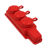 Колодка каучуковая с/з 3 гнезда с крышкой, красная,16А, IP44, 2Р+Е  3680Вт, 27466 7 Duwi