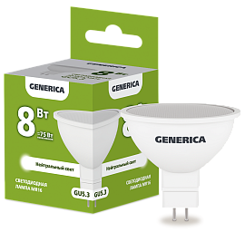 Лампа светодиодная MR16 софит 8Вт 230В 4000К GU5.3 GENERICA