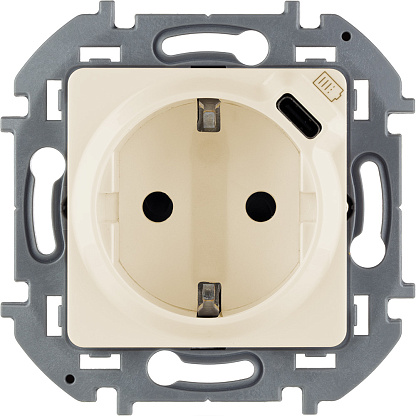 Изображение товара Розетка одинарная с USB INSPIRIA Legrand скрытая установка заземление 16А 250В