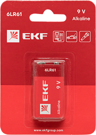 Батарейка алкалиновая типа 9V(6LR61) блистер 1шт. 9V-BL1 EKF