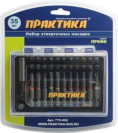 Набор бит  "Профи" 35шт, 25 и 50мм, PH, PZ, SL, Hex, Torx, Tri-Wing, держатель 60 мм, кассет ПРАКТИКА 779-004