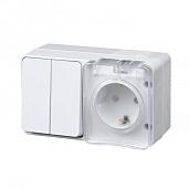Блок AtlasDesign Profi54 открытой установки выключатель двухклавишный 10А + Розетка Schuko 2P+E с заземлением 16А белый IP54 ATN540174 Systeme Electric