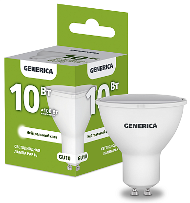 Изображение товара Лампа светодиодная PAR16 софит 10Вт 230В 4000К GU10 GENERICA