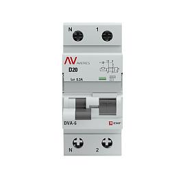 Выключатель автоматический дифференциального тока DVA-6 20А (1P+N) двухполюсный характеристика D 6kA 300мА тип AC  AVERES rcbo6-1pn-20D-300-ac-av EKF