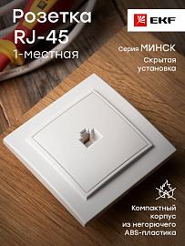 Розетка RJ45 компьютерная Минск скрытой установки в сборе белый ERK01-035-10 EKF