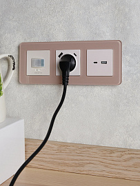 BRITE Розетка 1-местная с заземлением с защитными шторками 16А с USB A+C 18Вт РЮш11-1-БрЖ жемчуг IEK