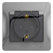 Изображение товара Розетка одинарная GLOSSA скрытой установки IP44 с заземлением со шторками 16А с крышкой в сборе алюминий GSL000348 Systeme Electric
