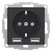 Розетка Atlasdesign скрытой установки 16А c 2 USB A+A, 5В/2,4А, 2х5В/1,2 А механизм карбон ATN001030 Systeme Electric