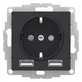 Розетка Atlasdesign скрытой установки 16А c 2 USB A+A, 5В/2,4А, 2х5В/1,2 А механизм карбон ATN001030 Systeme Electric