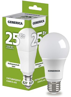 Изображение товара Лампа светодиодная A65 груша 25Вт 230В 4000К E27 GENERICA