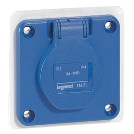 Розетка кабельная силовая 16А 2К+З 230В IP44 75х75 со шторками синий 057671 Legrand
