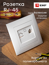 Розетка RJ45 компьютерная Валенсия скрытой установки в сборе белый EWK01-035-10 EKF PROxima