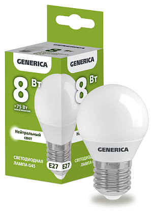Изображение товара Лампа светодиодная G45 шар 8Вт 230В 4000К E27 GENERICA