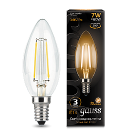 Лампа светодиодная 7 Вт E14 C35 2700K 550Лм LED Свеча Filament филаментная 103801107 GAUSS