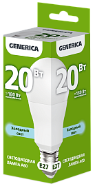Лампа светодиодная A60 груша 20Вт 230В 6500К E27 GENERICA