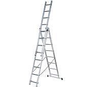 Лестница трехсекционная 3х9 ступеней, 2,57-6,41 м; алюминий FIT 65434