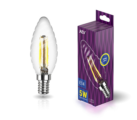 Изображение товара Лампа светодиодная 5 Вт E14 TC37 2700К 515Лм прозрачная 230В свеча витая филаментная DECO Premium 32430 0 REV