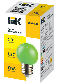 LIGHTING Лампа светодиодная декоративная G45 шар 1Вт 230В зеленый E27 IEK