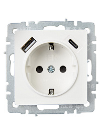 BRITE Розетка 1-местная с заземлением с защитными шторками 16А с USB A+C 18Вт РЮш11-1-БрЖ жемчуг IEK