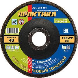 Круг лепестковый шлифовальный 125х22 мм Р 40 серия Профи ПРАКТИКА 032-355