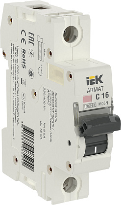 Изображение товара Автоматический выключатель 16А 1П 6кА ARMAT IEK AR-M06N-1-C016