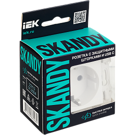 Розетка с заземлением с защитными шторками 16А с USB C 18Вт SK-R17W арктический белый SKANDY SK-R14-16-U14-018-K01 IEK