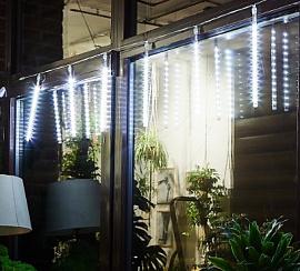 Гирлянда Занавес Метеор 2х0,3м 144Led 8 подвесов холодный белый свет прозрач провод 1,5м соединяемый IP44 ULD-E2403 11119 Uniel