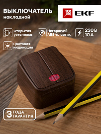 Выключатель двухклавишный Минск открытой установки 10А с индикацией тёмное дерево EGV10-123-40 EKF