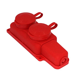 Колодка каучуковая с/з 2 гнезда с крышкой, красная,16А, IP44, 2Р+Е  3680Вт, 27465 0 Duwi