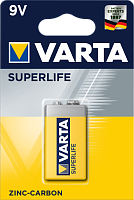 Элемент питания 6F22 SuperLife 9В бл/1 (02022 101 411) батарейка солевая 2022101411 VARTA